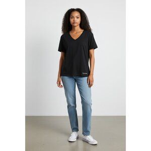 Calvin Klein Women's Black V-Neck Sleepwear T-Shirt S 100% Cotton